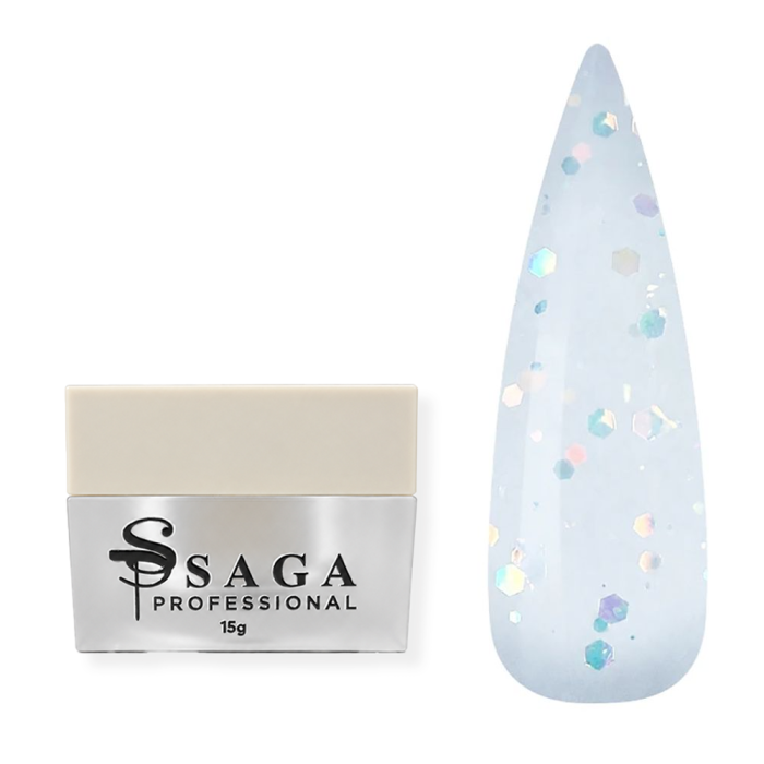Гель моделюючий SAGA Professional Liquid Party Gel №01, молочно-блакитний із блискітками, 15 мл