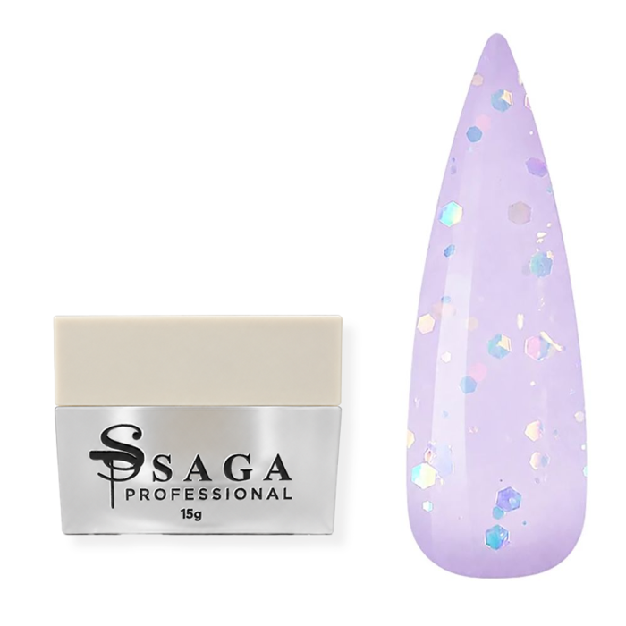 Гель моделирующий SAGA Professional Liquid Party Gel №02, прозрачно-сиреневый с блестками, 15 мл