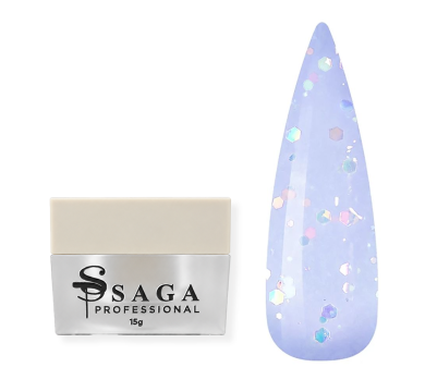 Гель моделюючий SAGA Professional Liquid Party Gel №03, прозоро-блакитний із блискітками, 15 мл