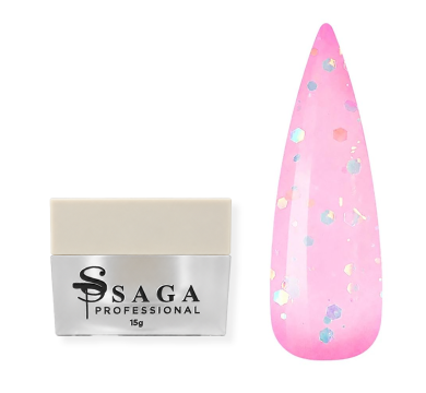 Гель моделюючий SAGA Professional Liquid Party Gel №04, прозоро-рожевий із блискітками, 15 мл