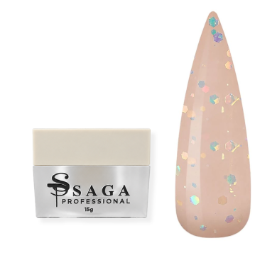 Гель моделюючий SAGA Professional Liquid Party Gel №05, прозоро-бежевий із блискітками, 15 мл