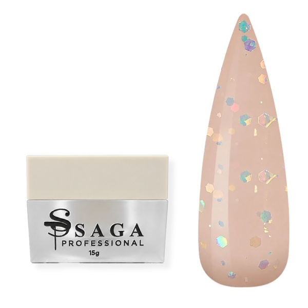 Гель моделюючий SAGA Professional Liquid Party Gel №05, прозоро-бежевий із блискітками, 15 мл