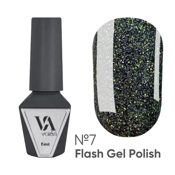 Гель-лак светоотражающий Valeri Gel Polish Flash New №07, черно-зеленый, 6 мл