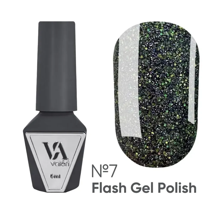 Гель-лак светоотражающий Valeri Gel Polish Flash New №07, черно-зеленый, 6 мл