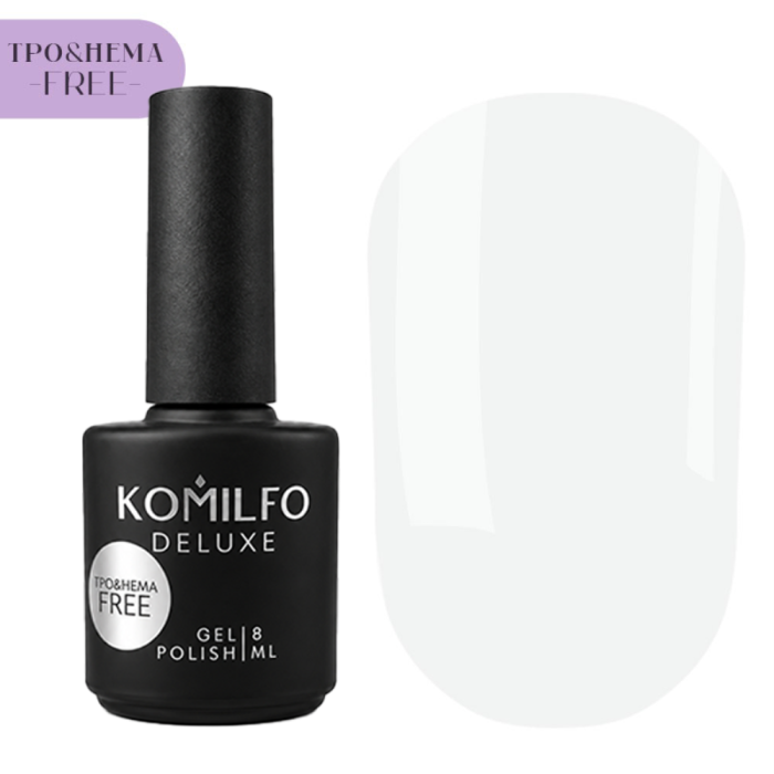 Гель-лак Komilfo DeLuxe Series №D002, білий фарфоровий, 8 мл (HEMA/TPO free)