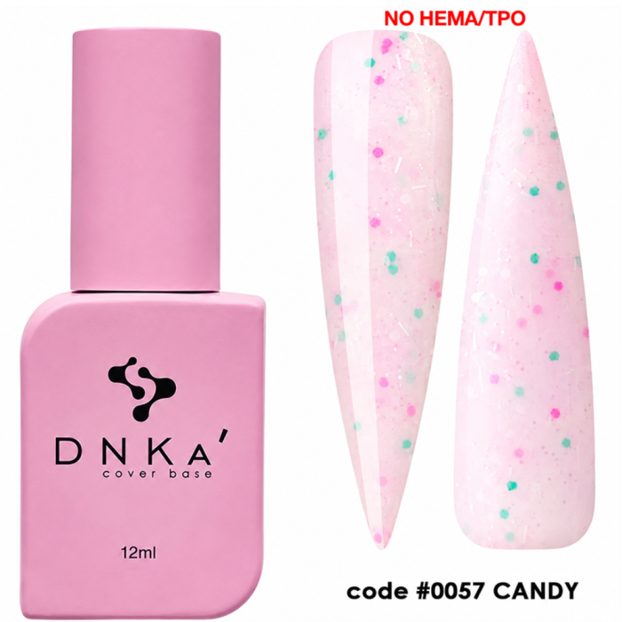 База камуфлирующая DNKa Cover Rubber Base French New Formula №0057 Candy, розовая с конфети, 12 мл