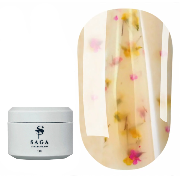 Рідкий гель SAGA Рrofessional Liquid Floral Gel №04, ніжно-жовтий із жовтими сухоцвітами, 15 мл