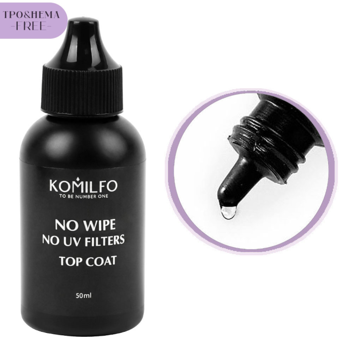 Топ без липкого шару KomilfoNo Wipe, No UV Top, без УФ-фільтрів, 50 мл (HEMA/TPO freе) бочечка