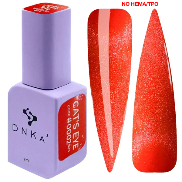 Гель-лак котяче око DNKa Color Gel Polish Cat`s Eye 80`s New Formula #0002, чевоний, 7 мл