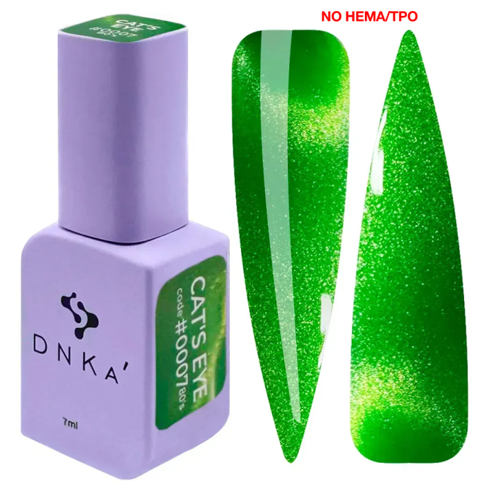 Гель-лак кошачий глаз  DNKa Color Gel Polish Cat`s Eye 80`s New Formula #0007, ярко-зеленый, 7 мл