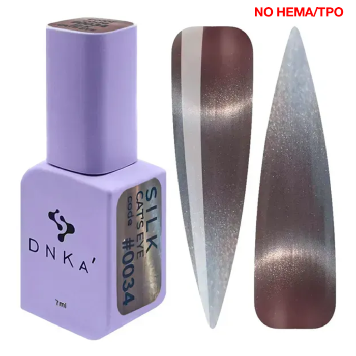 Гель-лак кошачий глаз DNKa Color Gel Polish Cat`s Eye #0034 Silk New Formula, серебряный-тауп, 7 мл