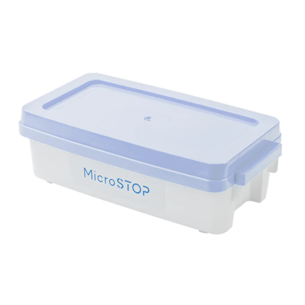 Контейнер (ванночка) Microstop для стерилизации инструментов, с нежно-голубой крышкой, 1 л