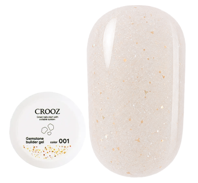 Гель для нарощування Crooz Gemstone Builder gel №01, молочний із золотою поталлю, 15 мл