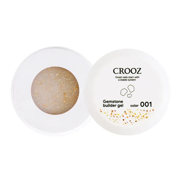 Гель для наращивания Crooz Gemstone Builder gel №01, молочный с золотой паталлю, 15 мл