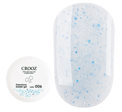 Гель для нарощування Crooz Gemstone Builder gel №06, ніжно-блакитний із блакитною поталлю, 15 мл
