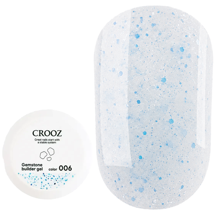 Гель для наращивания Crooz Gemstone Builder gel №06, нежно-голубой с голубой паталлю, 15 мл