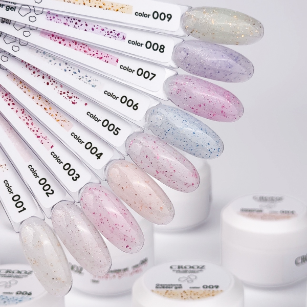Гель для наращивания Crooz Gemstone Builder gel №06, нежно-голубой с голубой паталлю, 15 мл