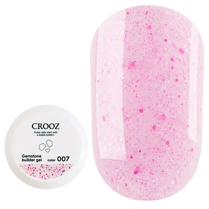 Гель для нарощування Crooz Gemstone Builder gel №07, рожевий із рожевою поталлю, 15 мл