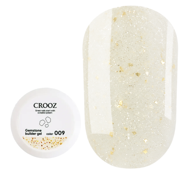 Гель для наращивания Crooz Gemstone Builder gel №09, нежно-желтый с золотой паталлю, 15 мл