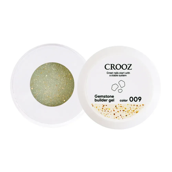 Гель для нарощування Crooz Gemstone Builder gel №09, ніжно-жовтий із золотою поталлю, 15 мл
