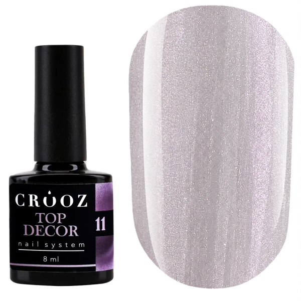 Топ кошачий глаз Crooz Tор Decor №11, без липкого слоя, серебристо-розовый, 8 мл