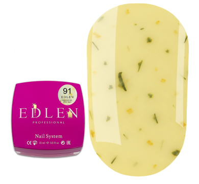 Гель для нарощування Edlen Builder Gel Flower Yogurt №91, жовтий із жовтими сухоцвітами, 15 мл