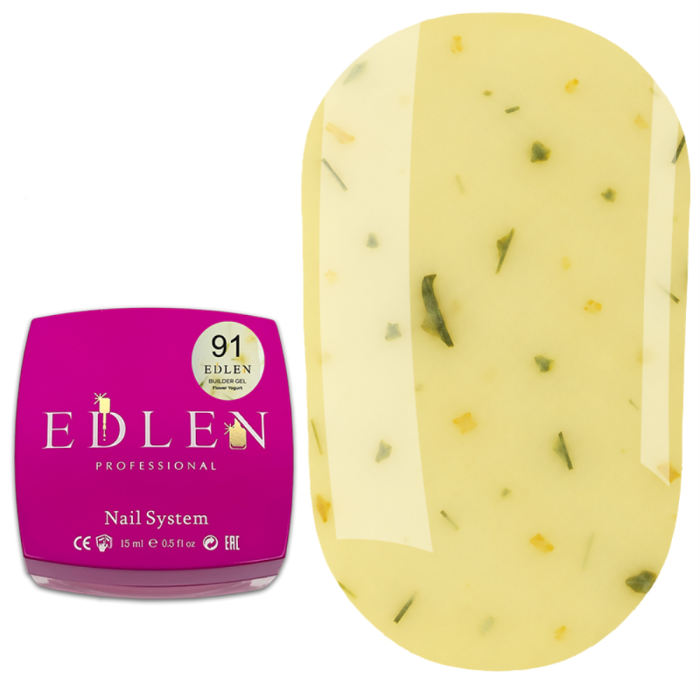 Гель для нарощування Edlen Builder Gel Flower Yogurt №91, жовтий із жовтими сухоцвітами, 15 мл