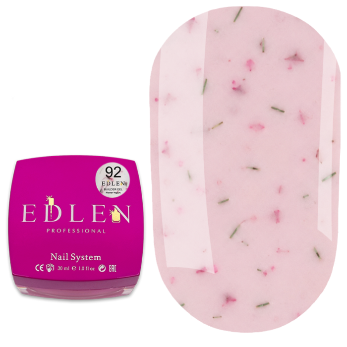 Гель для наращивания Edlen Builder Gel Flower Yogurt №92, розовый с розовыми сухоцветами, 30 мл