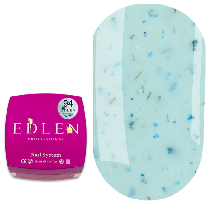 Гель для наращивания Edlen Builder Gel Flower Yogurt №94, голубой с голубыми сухоцветами, 30 мл