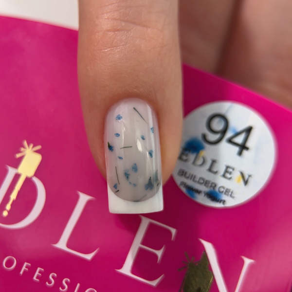 Гель для нарощування Edlen Builder Gel Flower Yogurt №94, блакитний із блакитними сухоцвітами, 30мл