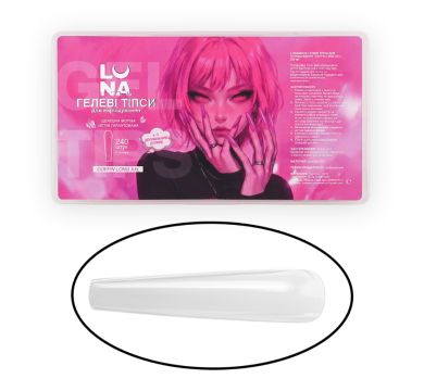 Гелеві типси для нарощування LUNA Coffin Long XXL,11+1 розмірів, 240 шт.