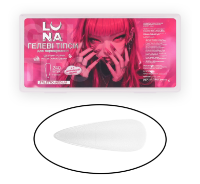 Гелевые типсы для наращивания LUNA Stiletto Medium, стиллет,11+1 размеров, 120 шт.
