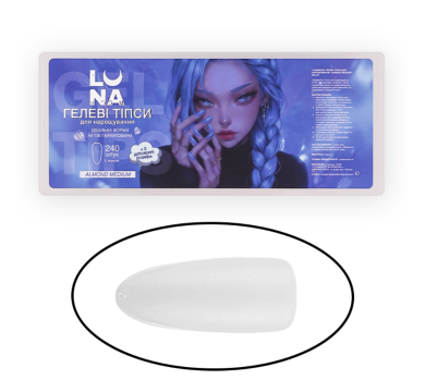 Гелеві типси для нарощування LUNA Almond Medium, мигдаль, 11+3 розмірів, 240 шт.