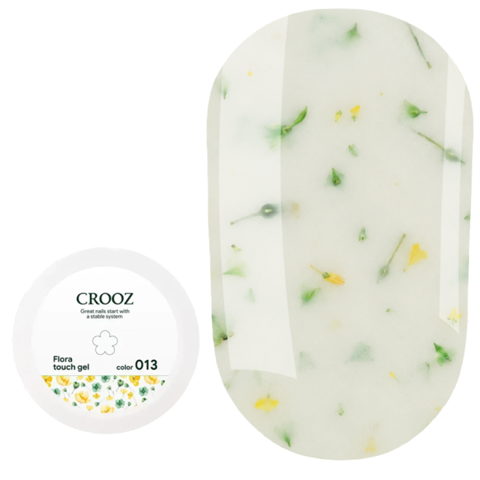 Гель конструирующий Crooz Flora Touch Gel №13, с сухоцветами, молочно-салатовый, 15 мл