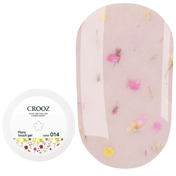 Гель конструюючий Crooz Flora Touch Gel №14, із сухоцвітами, молочно-персиковий, 15 мл