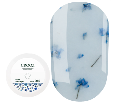 Гель конструюючий Crooz Flora Touch Gel №15, із сухоцвітами,  молочно-блакитний, 15 мл