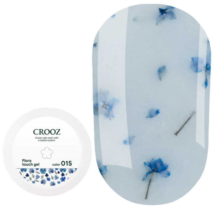 Гель конструирующий Crooz Flora Touch Gel №15, с сухоцветами, молочно-голубой, 15 мл