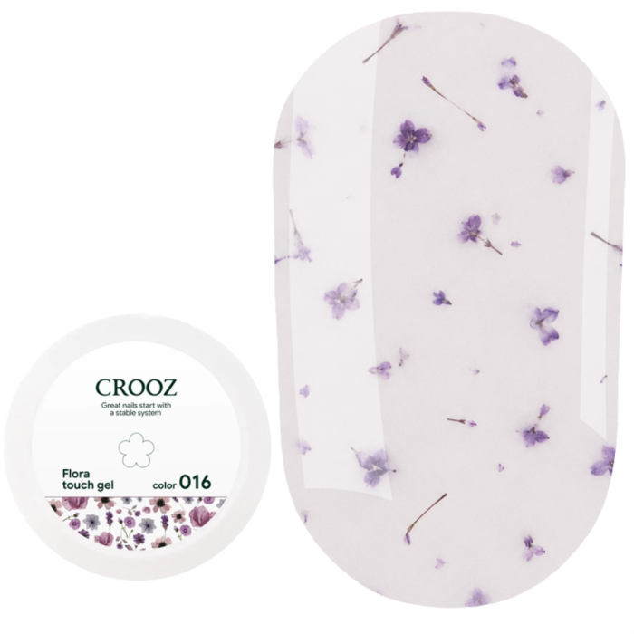 Гель конструюючий Crooz Flora Touch Gel №16, із сухоцвітами,  молочно-ліловий, 15 мл