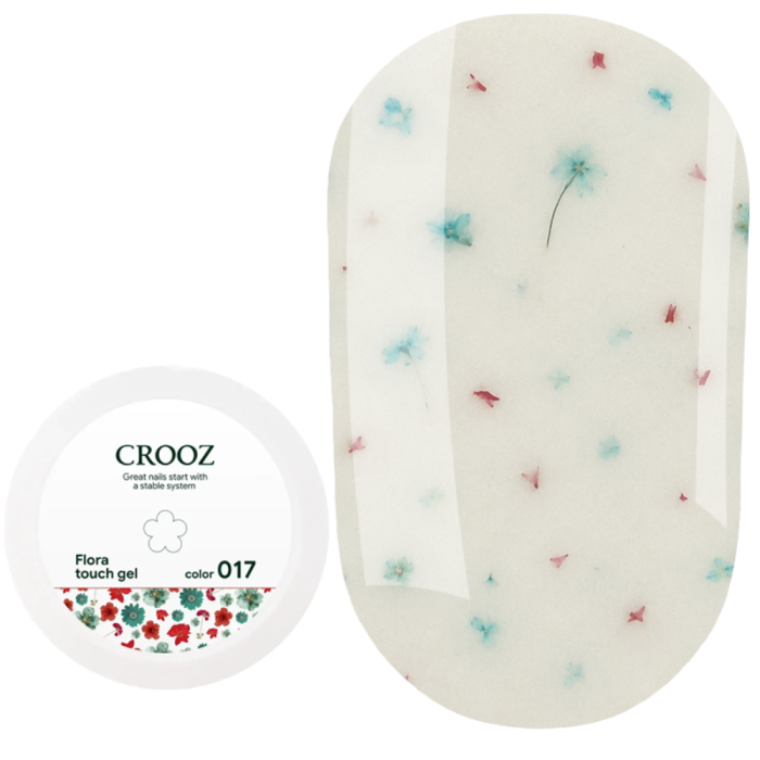 Гель конструирующий Crooz Flora Touch Gel №17, с бирюзовыми сухоцветами, молочный, 15 мл