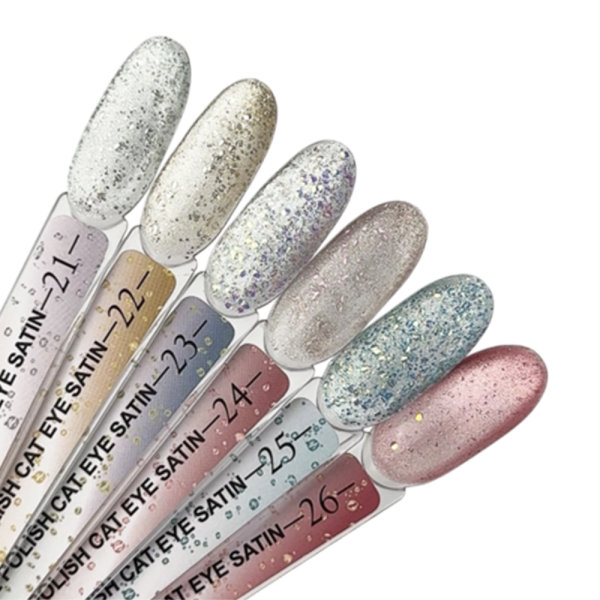 Гель-лак котяче око Crooz Cat Satin №21, сріблястий із сріблою глітерною крихтою, 8 мл