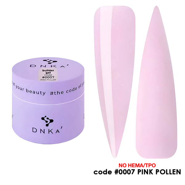 Гель для нарощування DNKa Builder Gel New Formula #0007 Pink Pollen, ніжно-рожевий із шимером, 15 мл
