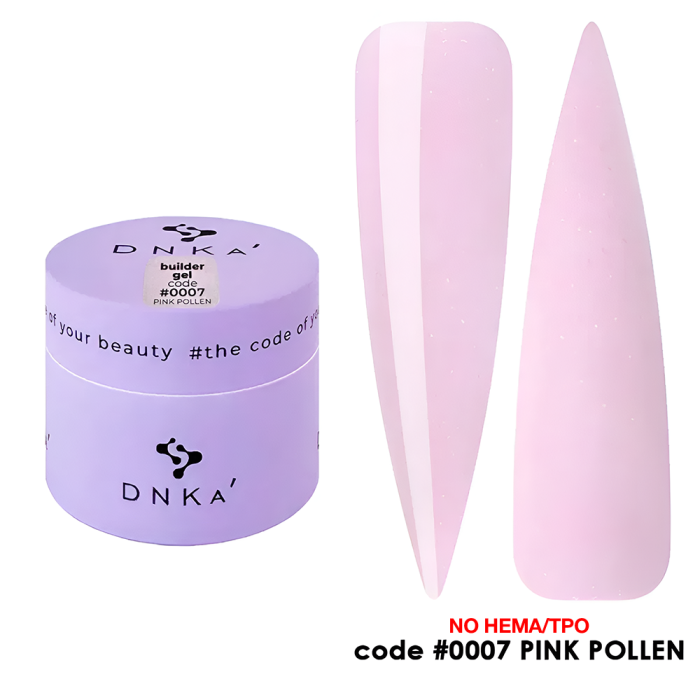 Гель для нарощування DNKa Builder Gel New Formula #0007 Pink Pollen, ніжно-рожевий із шимером, 15 мл