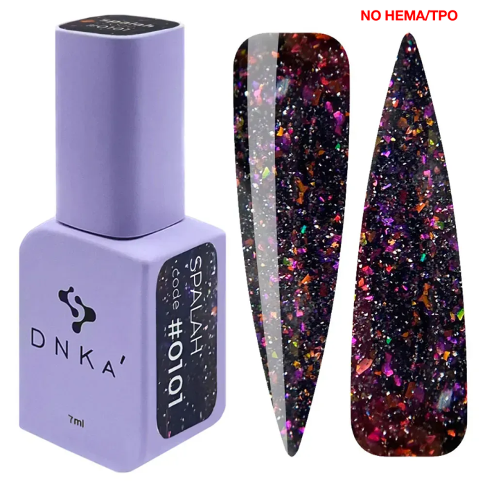 Гель-лак DNKa Gel Polish Color New Formula #0101, чорний із різнокольоровими блискітками, 7 мл