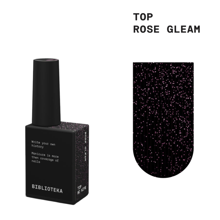 Топ с шиммером Biblioteka Top No Wipe Rose Gleam, без липкого слоя, с УФ-фильтром, 10 мл