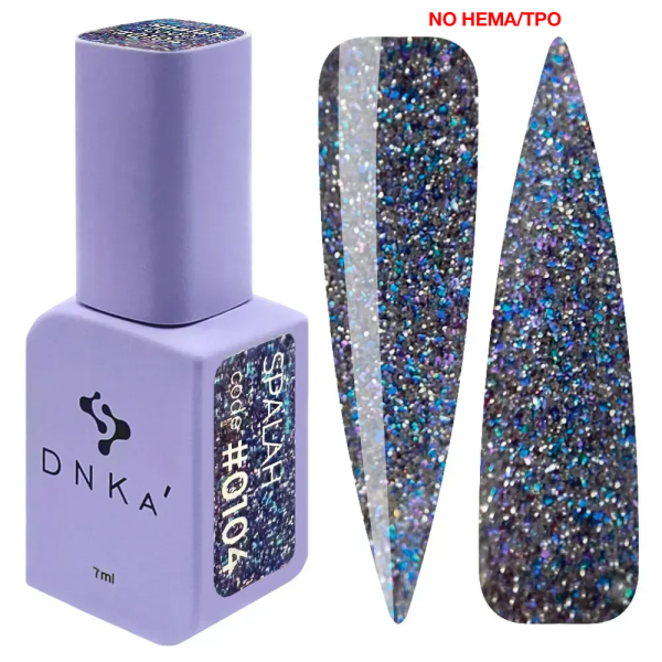 Гель-лак DNKa Gel Polish Color New Formula #0104, прозорий із синіми блискітками, 7 мл