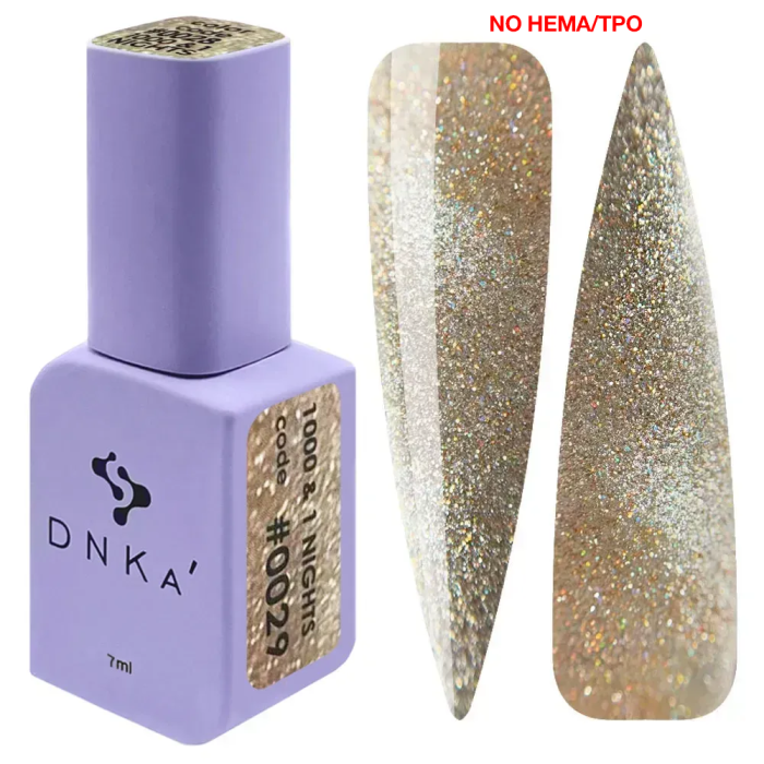 Гель-лак котяче око DNKa Gel Polish 1000&1 Nights #0029 New Formula, світловідбівний, золотий, 7мл